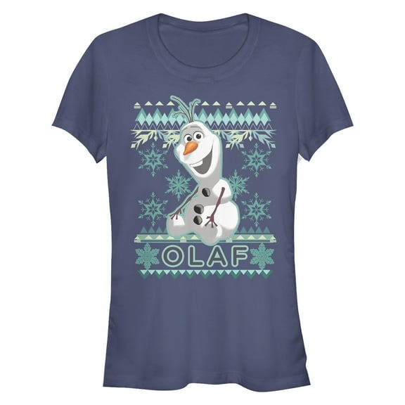 Junior's Frozen Ugly Christmas Olaf Graphic Tee Navy Blue X Large