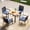 Black + blue cushion, variant on 5-Piece Wicker Patio Dining Set, Outdoor Table with Umbrella Hole & 4 Chairs with Soft Cushions, Furniture for Backyard, Garden, Deck & Poolside