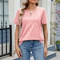 thumbnail image 6 of Women's Short Sleeve Blouses Dressy Casual Crew Neck Chiffon Shirt Fashion Summer Loose Pleated Tunic Tops (Pink M), 6 of 6