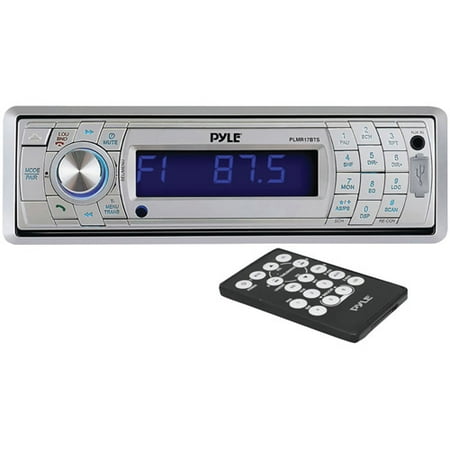 Pyle PLMR17BTS Single-DIN In-Dash Marine Mechless Receiver with Detachable Face and Bluetooth, Silver