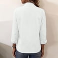 thumbnail image 5 of hoksml Women Stand Collar Gathered Neck Long Sleeve Shirt Cotton Linen Textured Button Down Blouse for Office Daily Travel, 5 of 9