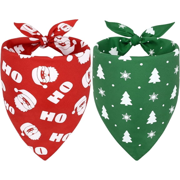 Christmas Dog Bandanas, 2PCS Santa Claus and Christmas Tree Double-Layer Dog Scarf for Large and Extra Large Dogs, Funny Christmas Dog Costumes for Holiday, Photo Prop, Parties (XL, Red & Green)