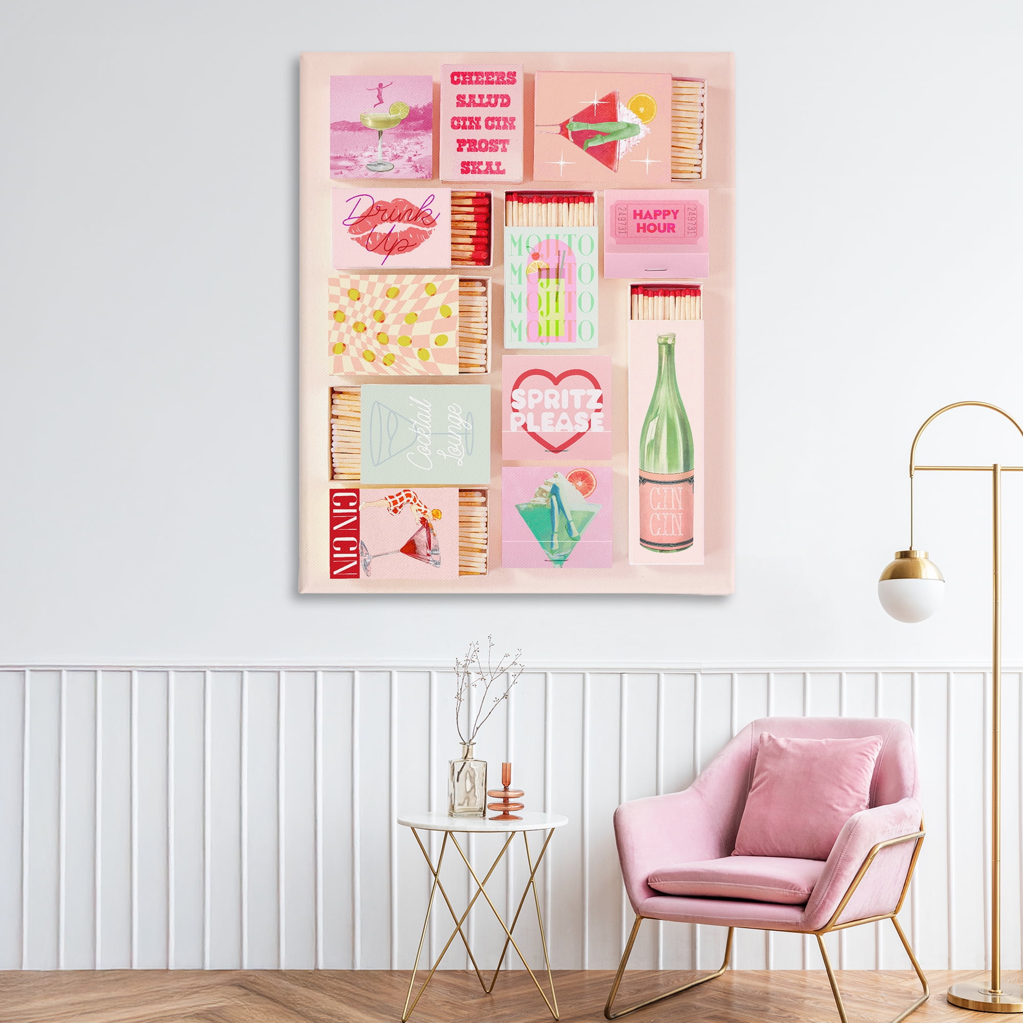 Glam Cocktails Retro Matches Canvas Wall Art, design by Lil' Rue
