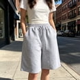 thumbnail image 3 of LEKWK Bermuda Shorts for Women High Waisted Drawstring Wide Leg Shorts Knee Length Loose Long Shorts with Pockets Summer Casual Athletic Outfits, 3 of 6