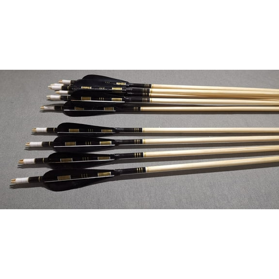 Wooden Archery Arrow For Recurve Bow Longbow Premium Series Black Feather Arrows Black Gold Painted With Self Nock Christmas Gift