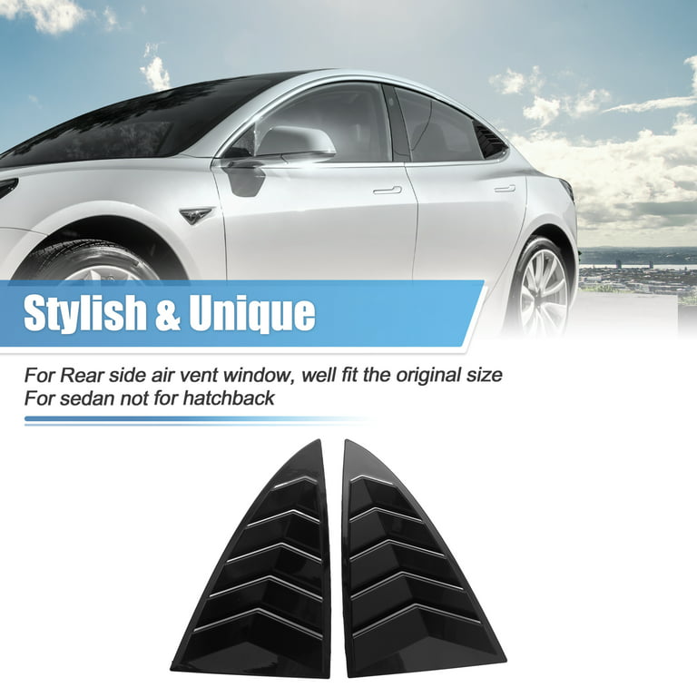 Unique Bargains Pair for Tesla Model 3 2017-2023 Rear Side Window Louvers  Air Vent Scoop Shades Cover Blinds Gloss Black 