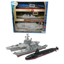 Toy Aircraft Carrier Submarine and Battleship Destroyer Combo with 8 Mini Fighter Jets