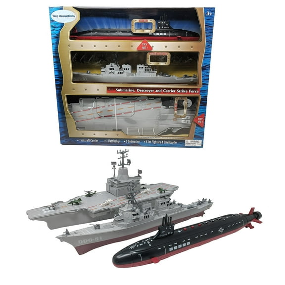 Toy Aircraft Carrier Submarine and Battleship Destroyer Combo with 8 Mini Fighter Jets