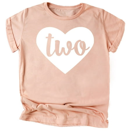 

Two in Heart 2nd Birthday Girls Shirt for Toddler Girls Second Birthday Outfit White on Peach Shirt 2T