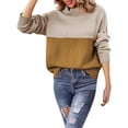 thumbnail image 1 of Sudadera de talla grande para mujer, sudadera de punto con bloques de color, informal, holgada, de manga larga, elegante, de invierno, con cuello alto, cálida, de línea gruesa, informal, de, 1 of 4