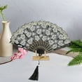thumbnail image 4 of Unique Bargains 1 Pc Cherry Blossom with Tassel Folding Fan for Masquerade Black Silk Fabric, 4 of 5