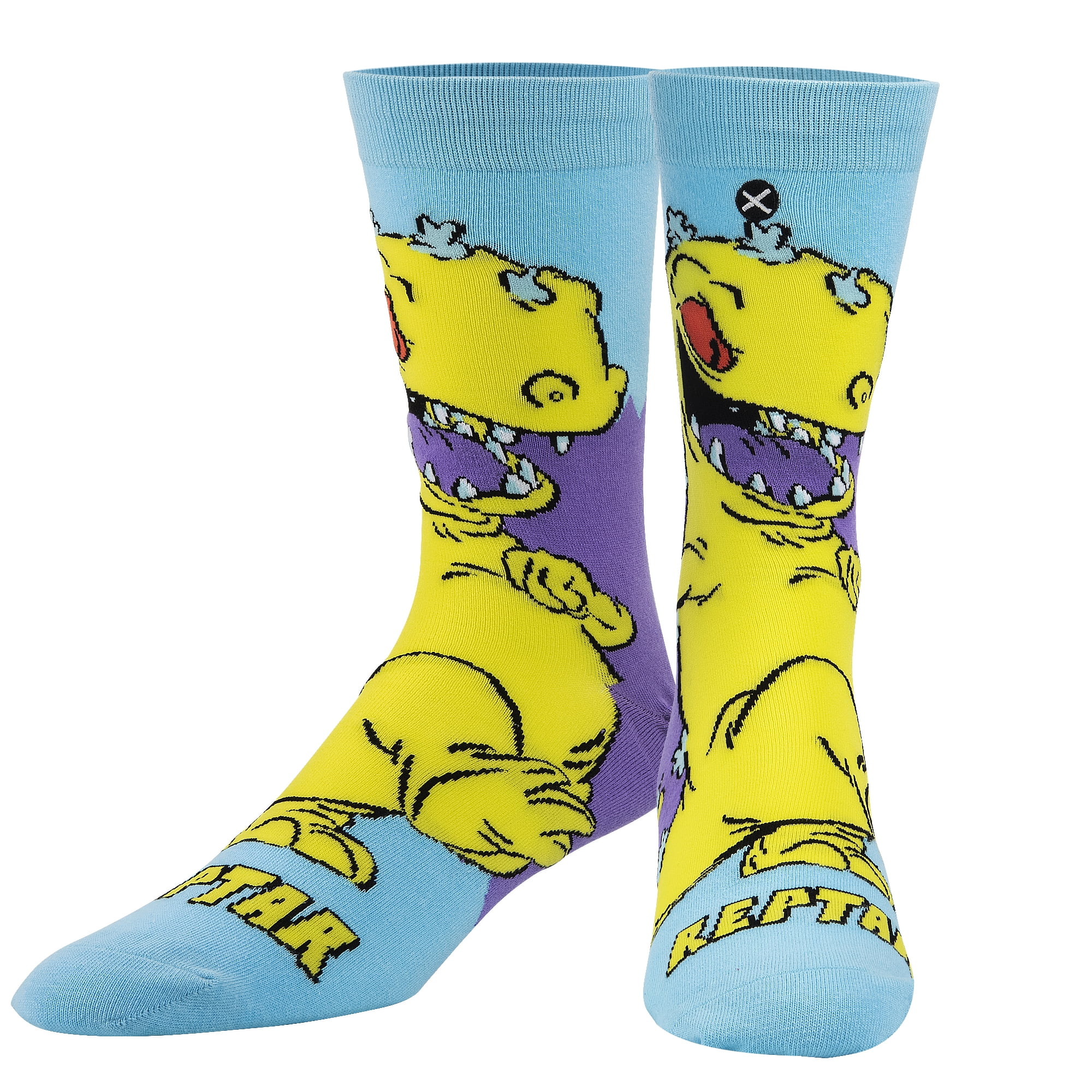 New Rugrats Mens Novelty Crew Socks With REPTAR Nickelodeon Size 6-12 