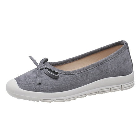 

XINSHIDE Shoes Fashion Autumn Women Casual Shoes Low Heel Thick Sole Solid Color Round Toe Bow Knots Comfortable Slip On Fashion Shoes