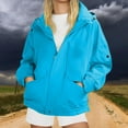 thumbnail image 2 of Wutalume Women's Fashionable Thickened Hooded Outdoor Hiking Jacket Solid-Colour Windbreaker Outerwear, Lightweight and Durable, Perfect for Adventure and Daily Use,Blue XL, 2 of 5