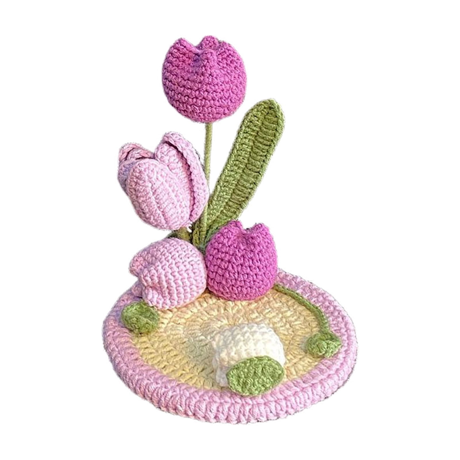 AURIGATE Handmade Crochet Tulip Flower Phone Stand, 5.12 Inch Cotton Cute Floral Phone Holder for Desk Home Office Decor