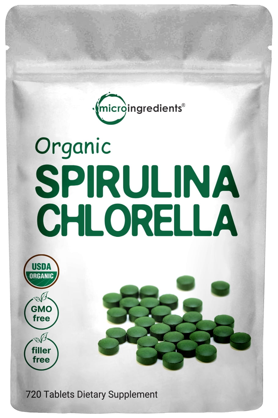 Certified Organic Chlorella & Spirulina Tablets, 3000mg, 720 Counts