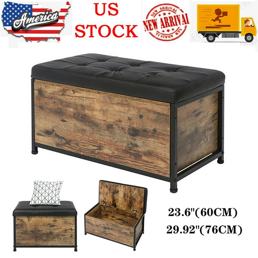 Storage Bench, Flip Top Storage Ottoman, Bed End Stool with Padded Seat
