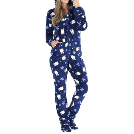 

SleepytimePjs Women s Fleece Hooded Footed Onesie Pajama