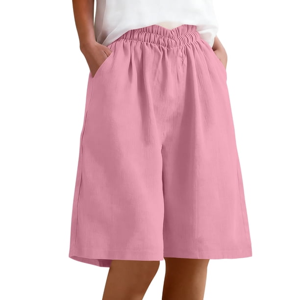 Pantalones Pantalones para Mujeres Detalle de Botón de Color Sólido Estilo de Lino de Doblado Laminado Pantalones Casuales para Uso Diario Todas las Estaciones