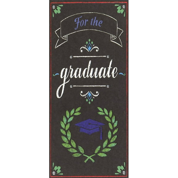 Designer Greetings Blue Grad Cap and Laurel Wreath on Black Money Holder / Gift Card Holder Graduation Congratulations Card