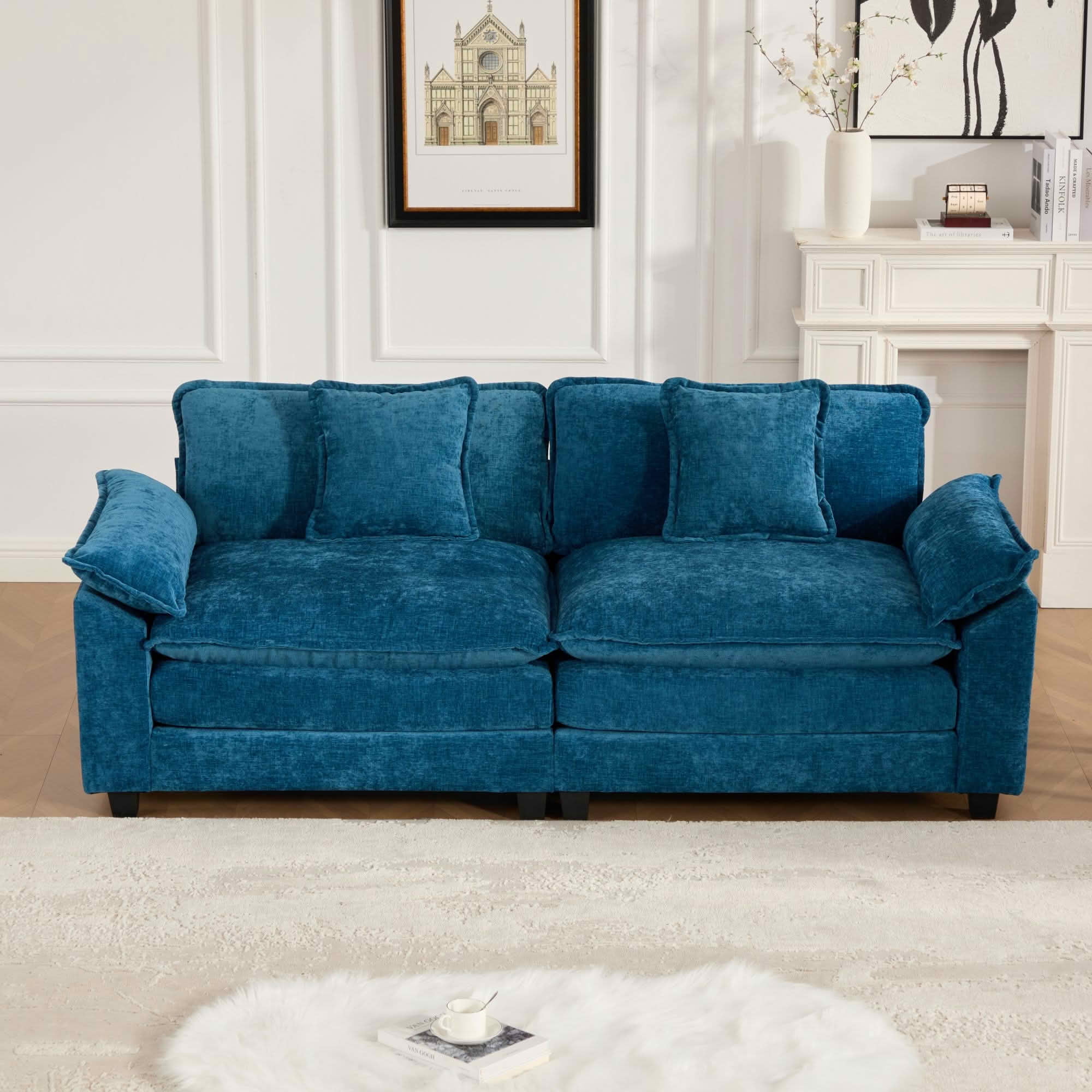 MAYEERTY Wider Armrest Cloud Loveseat Sofa, Chenille Modular Sectional Couch with Double‑Layer Cushion for Home Apartment, Ottoman Not Included