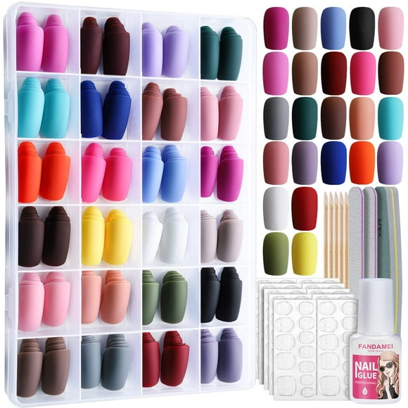 Press on Nails Fandamei Matte Medium Square, 24 colores x 24