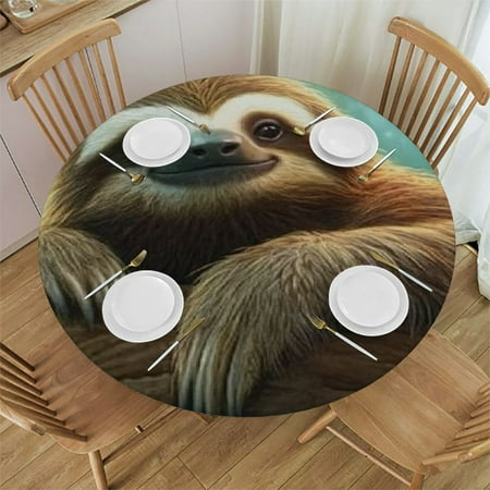

Patifu Sloth Forest Round Tablecloth 100% Polyester for Picnic Dining Kitchen Farmhouse Outdoor Fitted 38 -42