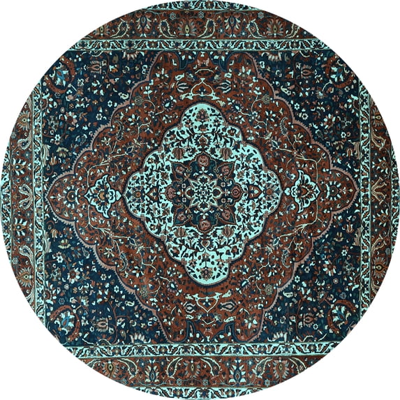 Ahgly Company Indoor Round Medallion Light Blue Traditional Area Rugs, 3' Round