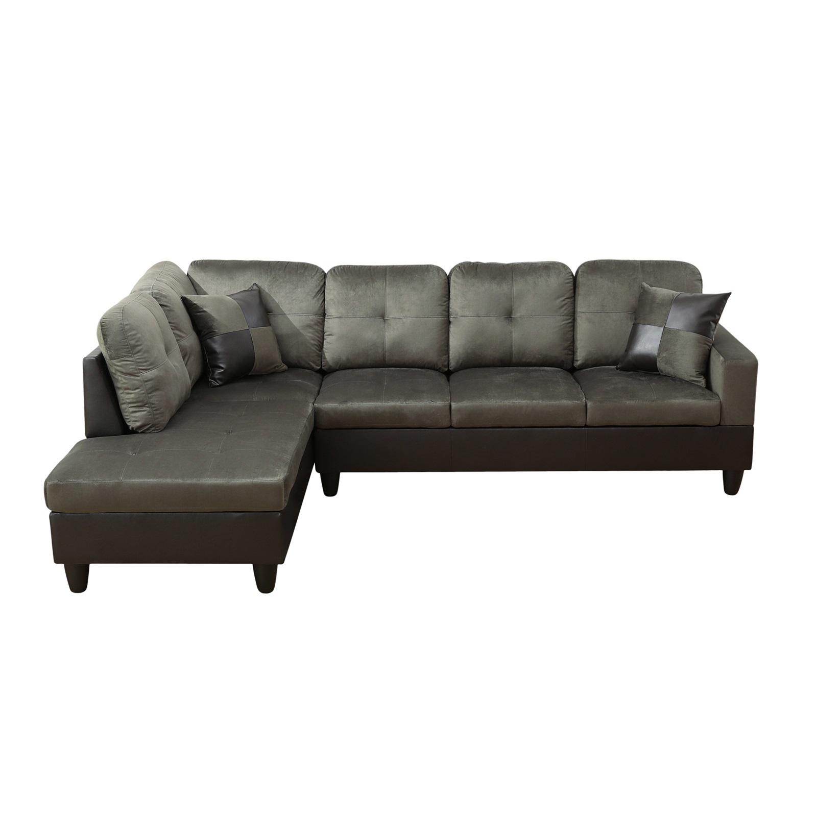 Hommoo Flannel & PVC L-Shaped Sectional Couch and Sofa Set, Modern Living Room Furniture Set, Left Side, Taupe