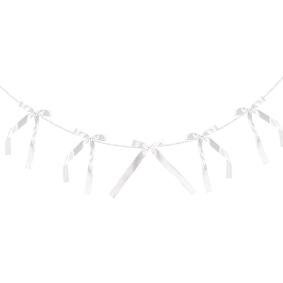 White Bow Pearl Garland - Elegant Romantic Party Decor for Bedroom Bridal Shower Birthday