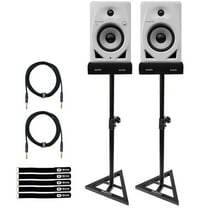 Pioneer DJ DM-50D-BT-W 5" White Bluetooth Desktop Monitor System with Monitor Stands Package