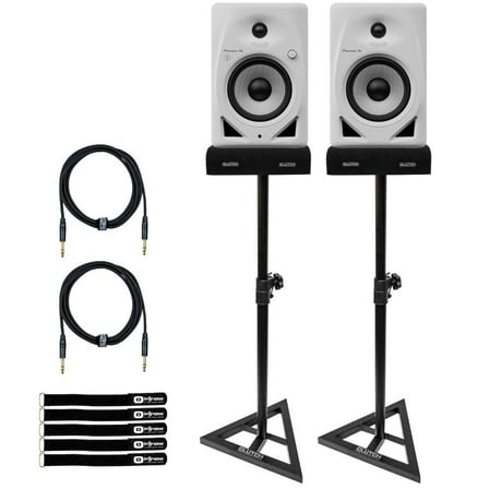 Pioneer DJ DM-50D-BT-W 5" White Bluetooth Desktop Monitor System with Monitor Stands Package