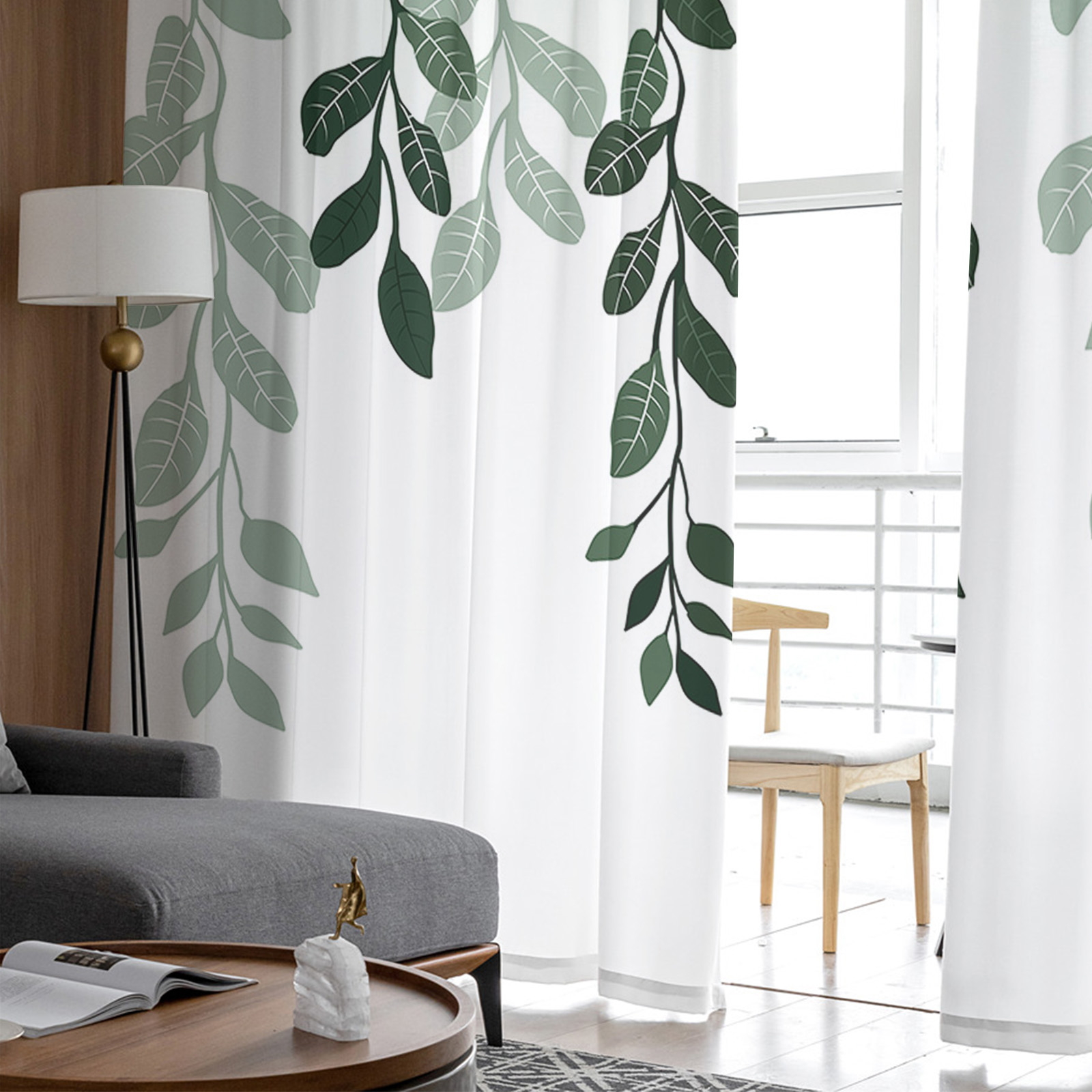 Sheer Curtains 108 inches Long, Plants Gradient Green Leaves Farmhouse Style Light Filtering Sheer Window Curtains Rod Pocket Voile Drapes for Bedroom Living Room, 52"W x 108"L 2 Panels