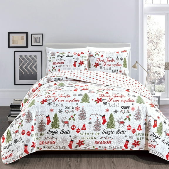 Great Bay Home Reversible Christmas Reversible Quilt Set With Shams (Twin, Holiday Wishes)