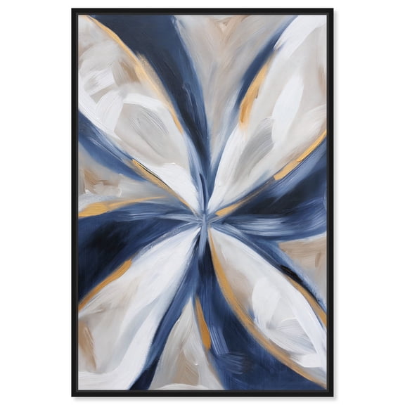 white And Blue Blossom I Canvas Indigo Abstract Art by Art Remedy, Black Frame, 10" x 15"