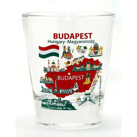 Budapest Hungary Landmarks and Icons Collage Shot Glass