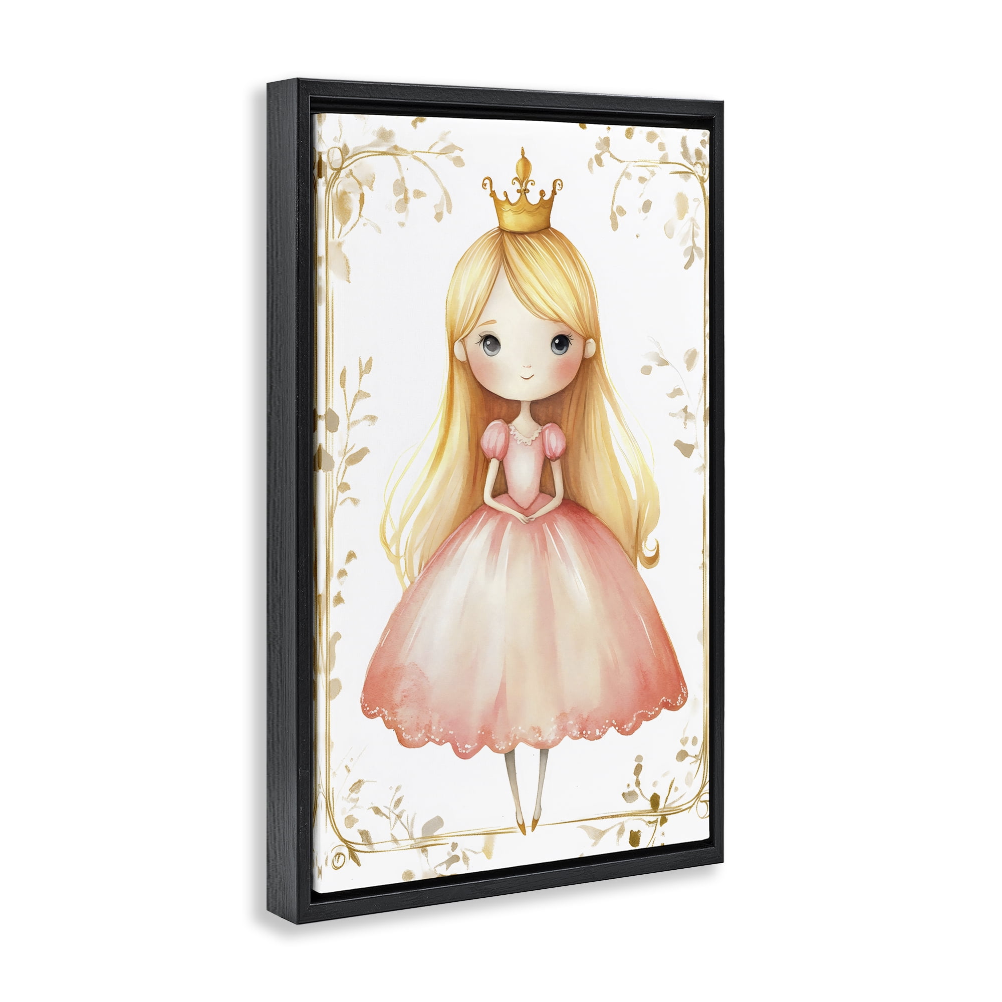 Stupell Industries Golden Crown Fairytale Princess Black Framed Floater Canvas Wall Art, design by Creative Studio