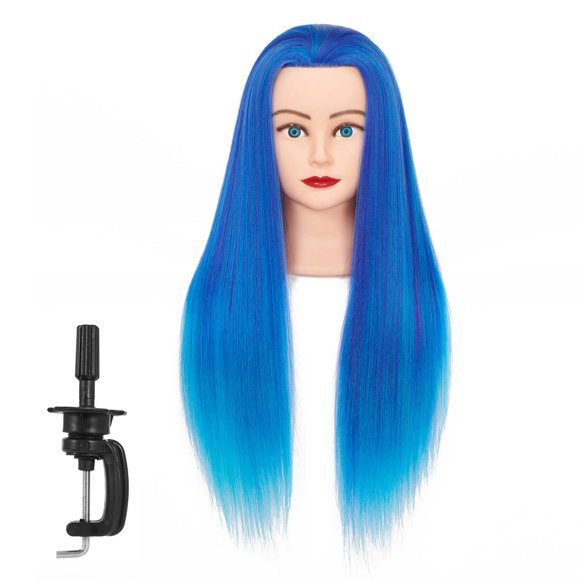 Cabeza de maniquí Headwinn con pelo de 26 a 28 pulgadas, fibra sintética, pelo largo, cabeza de entrenamiento, maniquí, cosmetología, cabeza de muñeca, soporte de abrazadera libre (6RB1711WD0320)
