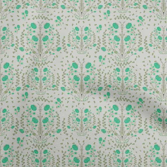 oneOone Cotton Cambric Sea Green Fabric Asian Suzani Floral Fabric For Sewing Printed Craft Fabric By The Yard 42 Inch Wide