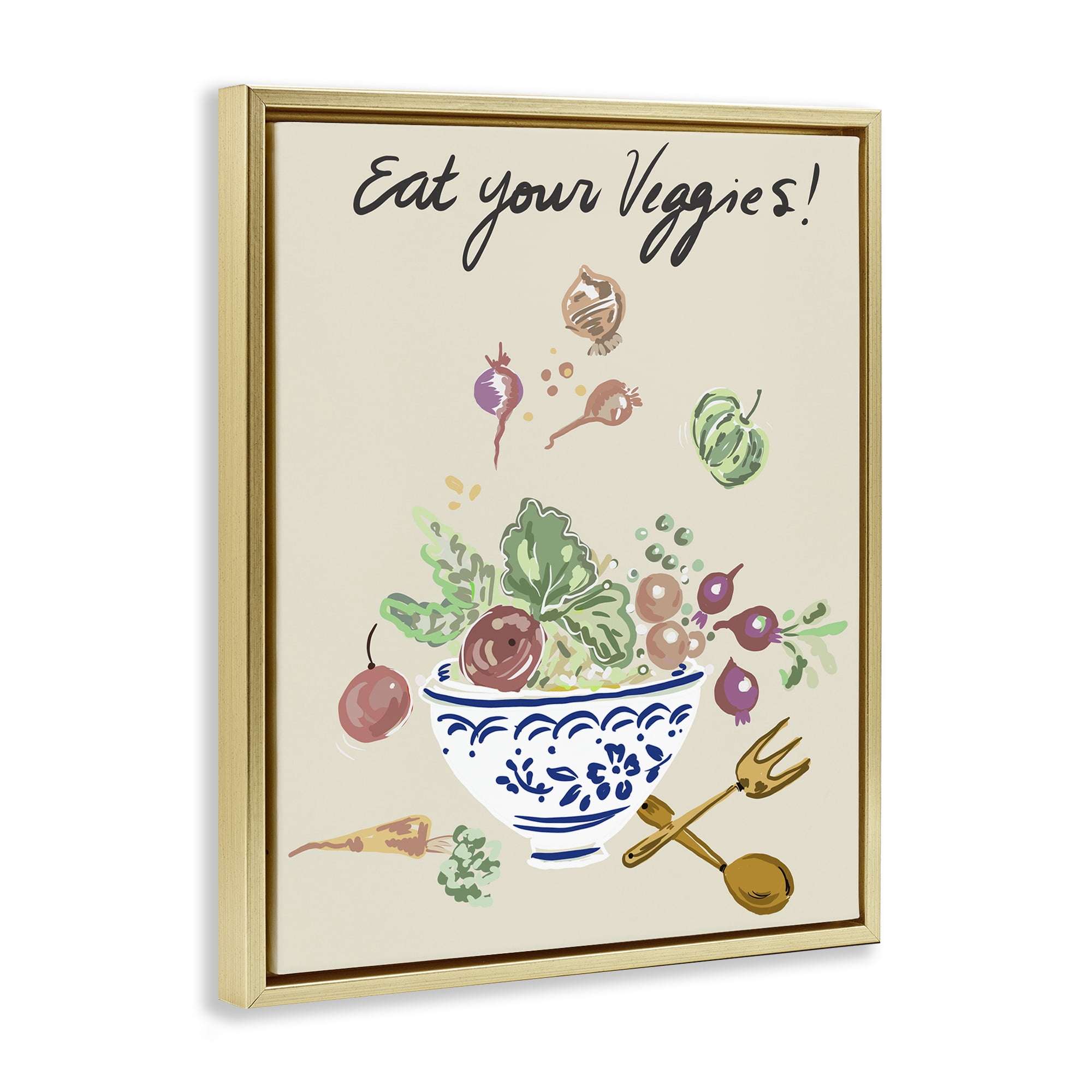 Stupell Industries Eat Your Veggies Bowl Gold Framed Floater Canvas Wall Art, design by Ani Del Sol
