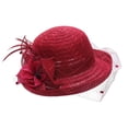 thumbnail image 4 of Tiqkatyck Sun Hats for Women Clearance, Spring Summer Mesh Sunshade Hat Flower Temperament Wedding Dress Hat Sun Wide Brim Hat Fashion Hat for Woman Trucker Hats Women, Hats for Men Wine One size, 4 of 4