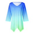 thumbnail image 3 of ICHUANYI Liquidación Dobladillo irregular con cuello en V, manga 3/4, suelto, estampado informal para mujer ICHUANYI WER202308231590, 3 of 4