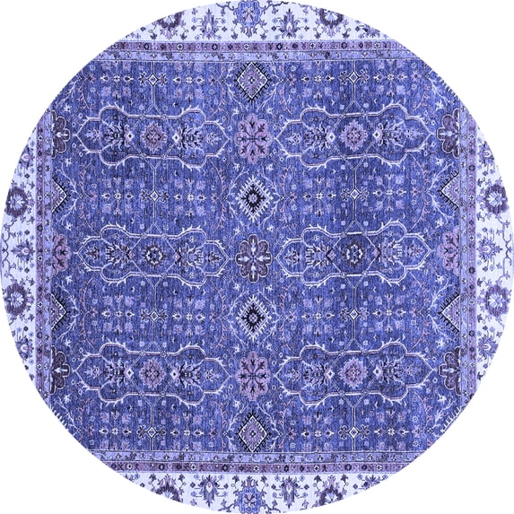 Ahgly Company Machine Washable Indoor Round Oriental Blue Traditional Area Rugs, 6' Round