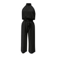 thumbnail image 6 of BODOAO Women's Summer Jumpsuits 2026 Trendy Sleeveless Backless Clothing Tie Up Smocked Wide Leg Linen Rompers Boho Pants Casual Going out One Piece Outfits Black L, 6 of 6