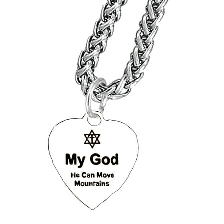 Messianic, Yeshua, My God Can Move Mountains, Charm,On A Antique Silvertone Wheat Chain Necklace, What A Wonderful Gift For Yourself, Or Someone Special. Hypoallergenic-Safe, No Nickel, Lead