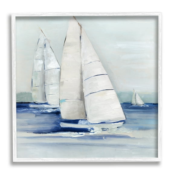 Stupell Industries Nautical Boats Sailing Sea Waves Coastal Painting White Framed Art Print Wall Art