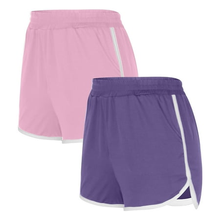 Abomasnow Women s 2 Piece Booty Shorts Clearance Summer Elastic Waisted Dolphin Shorts Comfortable Wide Leg White Edge Shorts for Athletic Workout Gym S-XXL