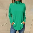 thumbnail image 3 of Scyoekwg Womens Plus Size Tops High Neck Tunics or Shirts to Wear with Leggings Tops for Women Trendy Loose Tshirt Lightweight Long Sleeve Solid Color Dressy Casual Blouses (Army Green,M), 3 of 4