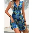 thumbnail image 2 of Women's Tropical Print V Neck Sleeveless Summer Dress with Slight Stretch 95% Polyester 5% Spandex Everyday Wear, 2 of 12