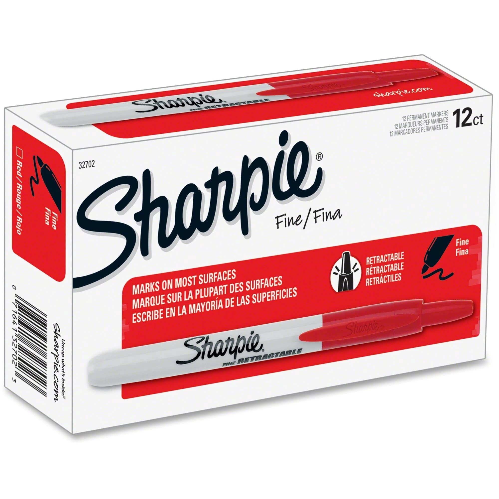 Sharpie® Retractable Permanent Markers, Fine Point, Red, Box Of 12